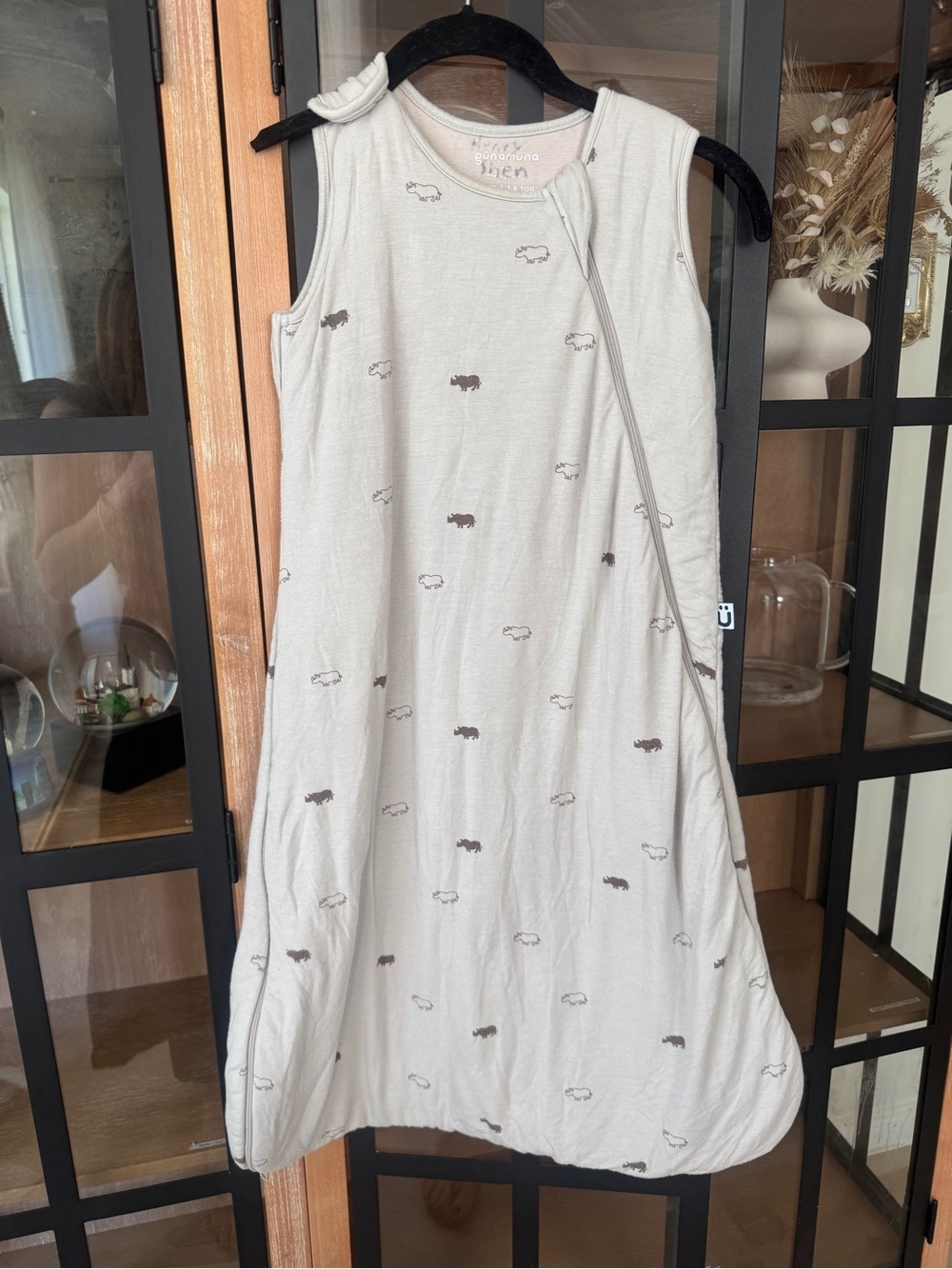 Bamboo sleeping sack neutral beige rhino print baby toddler bag kyte zipper snap